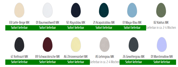 Lieferbarkeit der Farbauswahl Farbpalette im Onlineshop